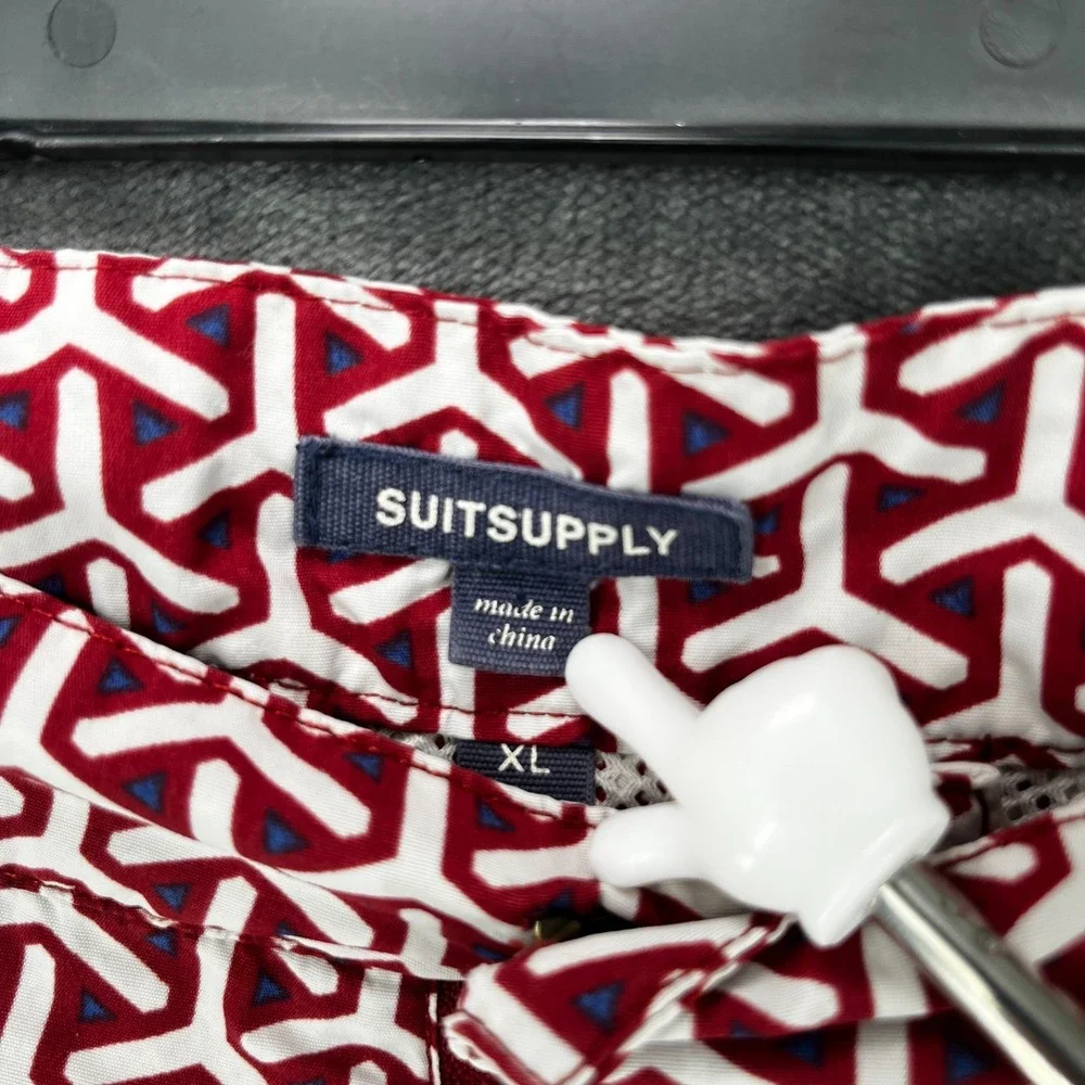 Suitsupply Swim Shorts Men's XL Red Geometric Adjustable Waist Beach Trunks EUC
